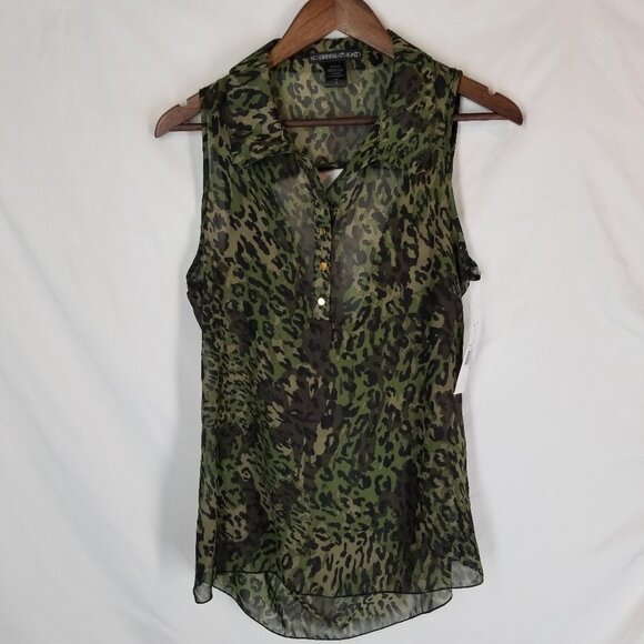 No Strings Attached Women's Large Animal Print Green Leopard Sleeveless Open - Picture 1 of 12